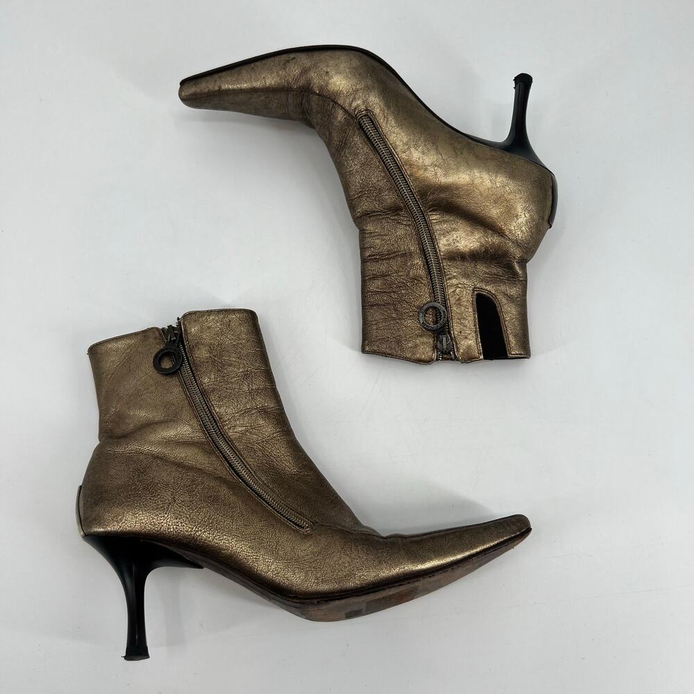 Donald J. Pliner Salona leather bronze metallic bootie gold stilletto size 8 - Picture 5 of 12